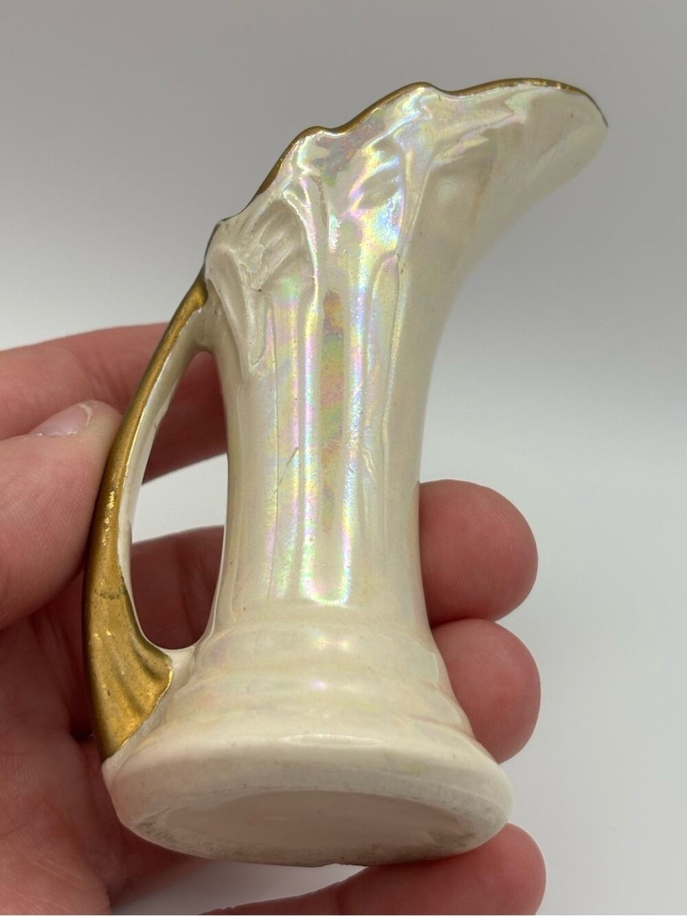 Vintage Lusterware Miniature Pitcher Vase with Gold Accents Trinket Knick-Knack